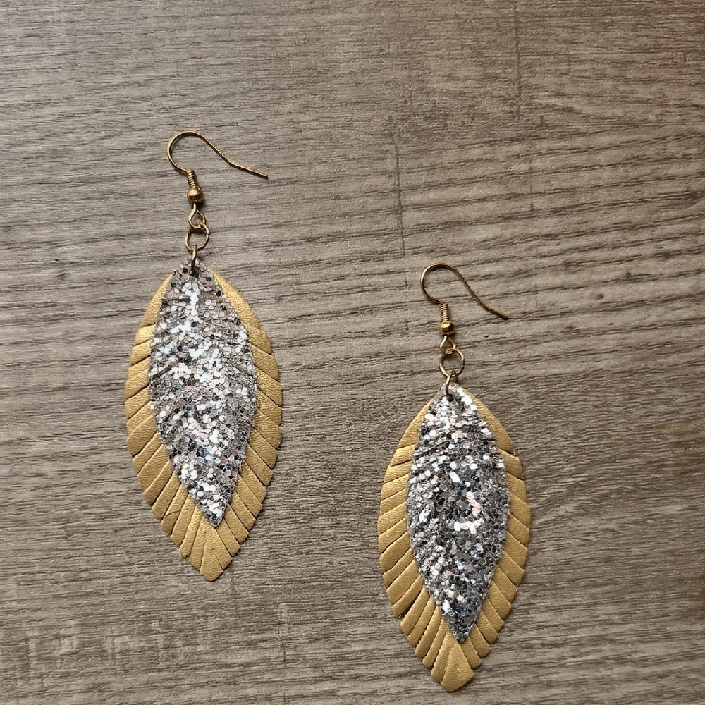 Pigness & Company Sparkling Gold and Silver Leaf Earrings